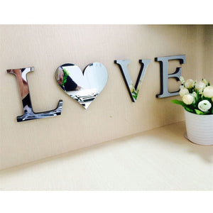 LOVE/HOME 4pcs/set Mirror Acrylic Wall Sticker English Letters